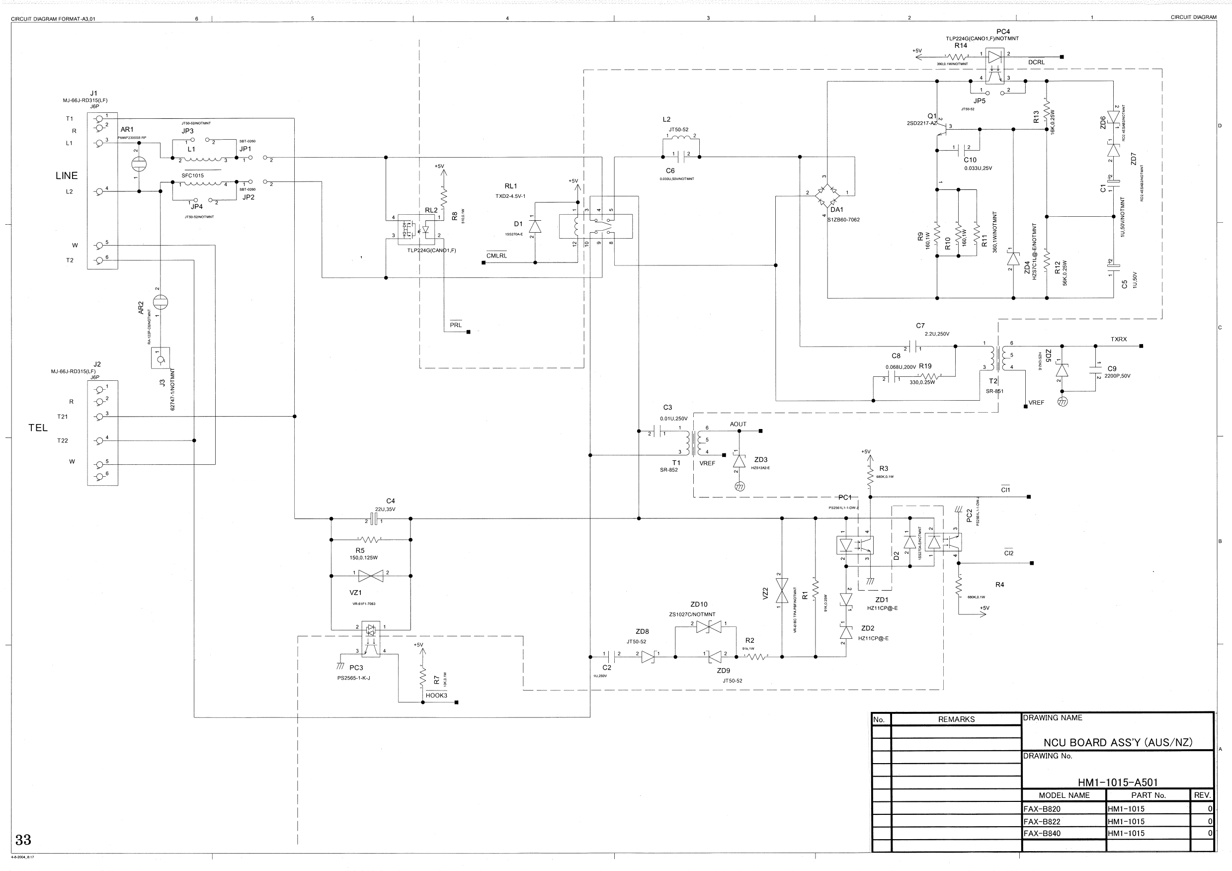 Canon FAX B820 B822 B840 NCU-BOARD Circuit Diagram-5